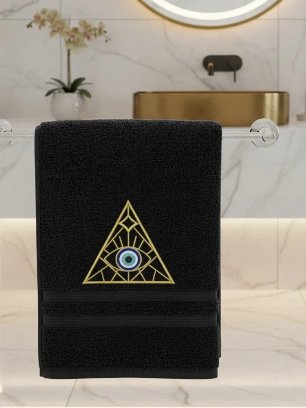 Hand Evil Eye Embroidered Hand towel Pick one New Made to order Black